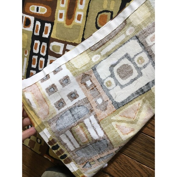 Awesome RARE Vintage Mid Century retro 70s large pattern oval brn tones fabric! - Picture 6 of 8